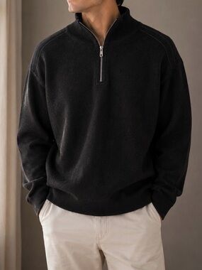 Men's Half-Zip Pullover Sweater - dark grey reversible blue